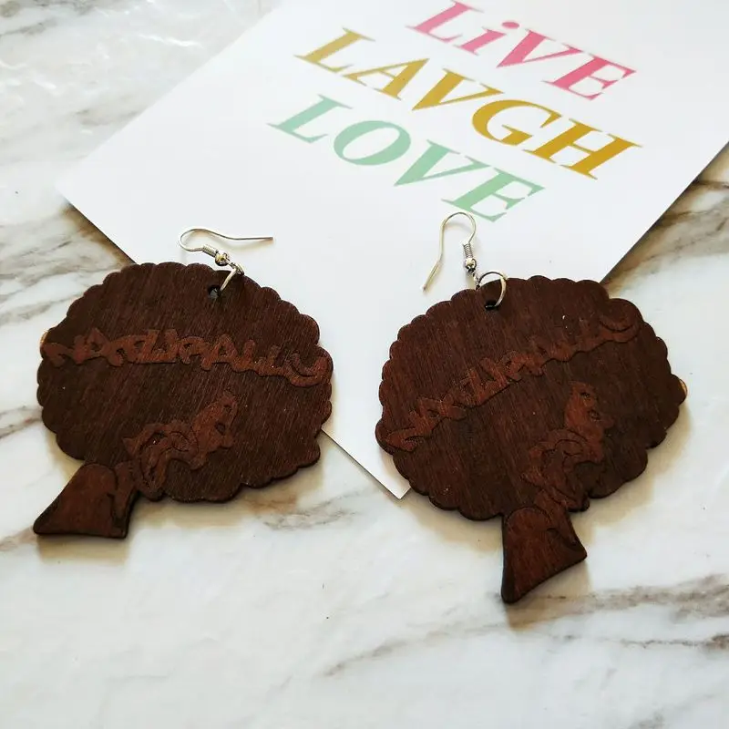 

THRWELL Exaggerate Earrings Fashion Laser Engraving Coffee Retro-African Head Earrings Factory Direct Wholesale