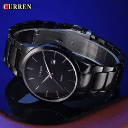 CURREN 8106 Для мужчин роскошный черный Нержавеющая сталь аналоговые кварцевые часы Для мужчин новые модные спортивные наручные часы мужской