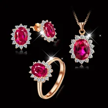 Известный бренд, высокое качество, натуральные полудрагоценные камни для девушек, красный корунд, Женские Ювелирные изделия, серьги+ кольца+ ожерелье, подарок для подруги