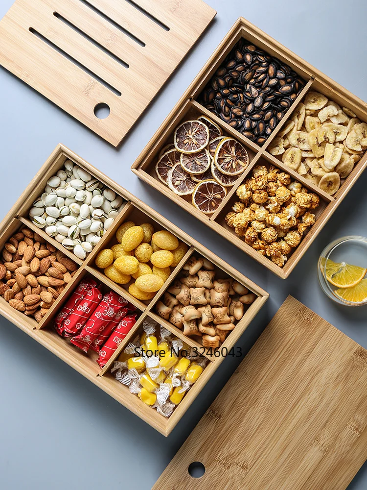 

Japanese-style living room bamboo wood 4 grid 6 grid candy plate snacks dried fruit storage box restaurant storage tray tea tray