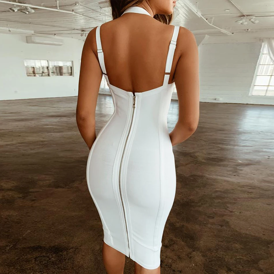 ADYCE New Summer Bodycon Bandage Dress Women Sexy Halter V Neck Spaghetti Strap Club Dress Vestido Celebrity Evening Party Dress