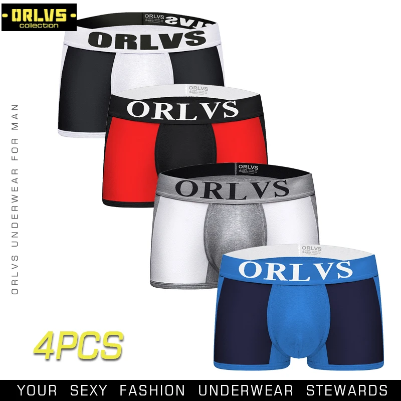 ORLVS 4 шт./лот мужской бренд Нижнее белье Боксеры Шорты Нижнее белье хлопковые мужские трусы воздухопроницаемая комфортная обувь боксеры, сексуальные, мягкие сексуальные мужские брюки