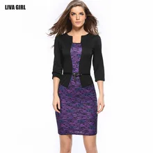2016 New Womens Elegant Faux Twinset Belted Dots font b Tartan b font Floral Lace Patchwork