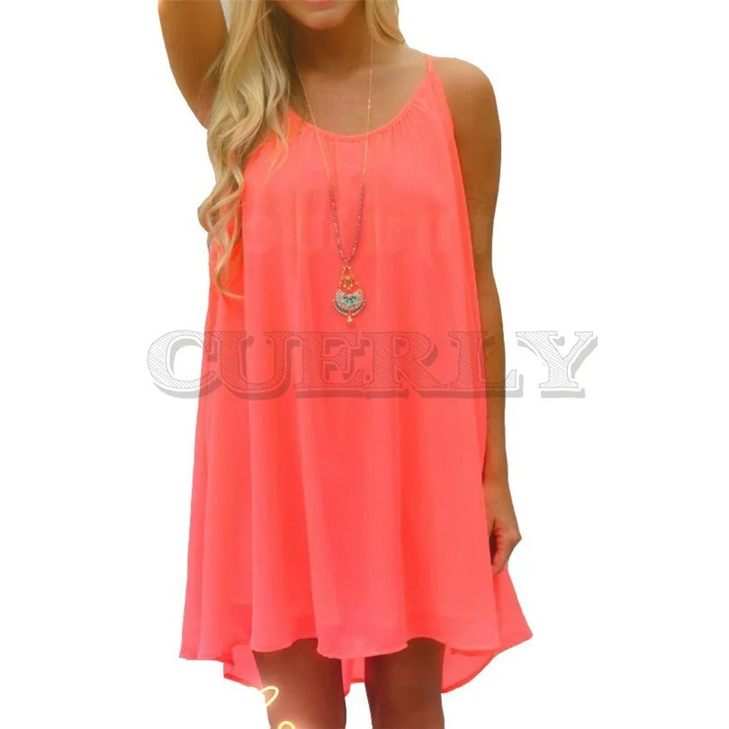 

Cuerly Beach Dress Fluorescence Women Summer Dress Chiffon Women 2019 Summer Style Women Solid Pink Dress plus size women L4