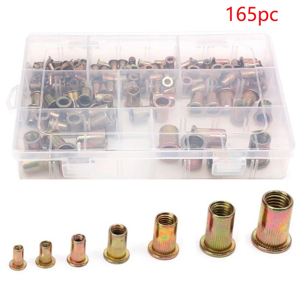 

165pcs Knurled Assortment Nutsert Durable Zinc Plated Accessories Nutsert Insert Threaded Cap Rivet Nut Kit M3-M12 Various