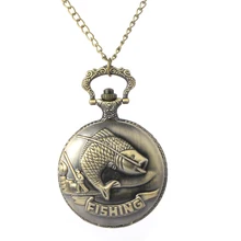 Relogio Retro Bronze Quartz Pocket Watch steampunk Clock Watches with Fishing Necklace Pendant watch Mens Womens Christmas Gifts