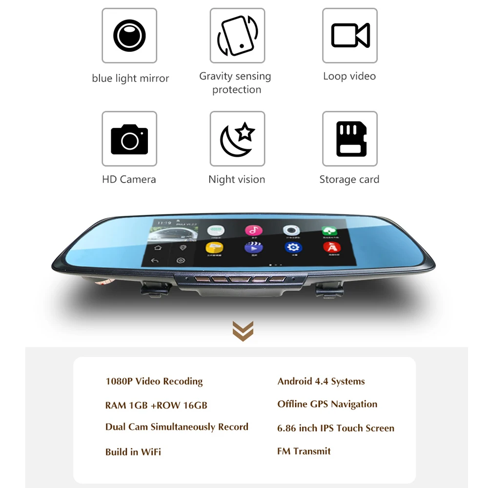 7.0 &quotAndroid 4.4 FHD1080P видеорегистратор тире Камера Автостоянка видеорегистраторы