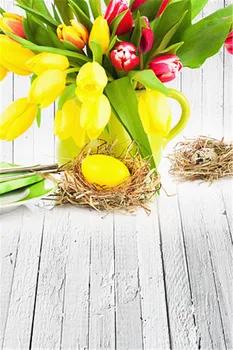 

3x5ft Happy Easter Eggs Nest Vinyl Photography Backdrop Flowers Wood Floor Seamless Printed Photo Backgrounds Easter Day Props