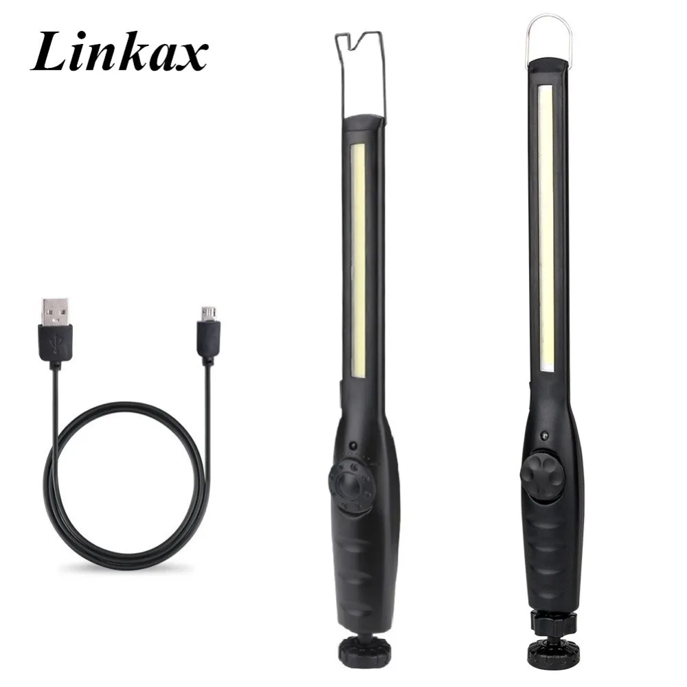 

2019 New Portable COB Work Light With Magnet Stand Hook USB Rechargeable Camping Torch Flashlight Lanterna Built in Battery