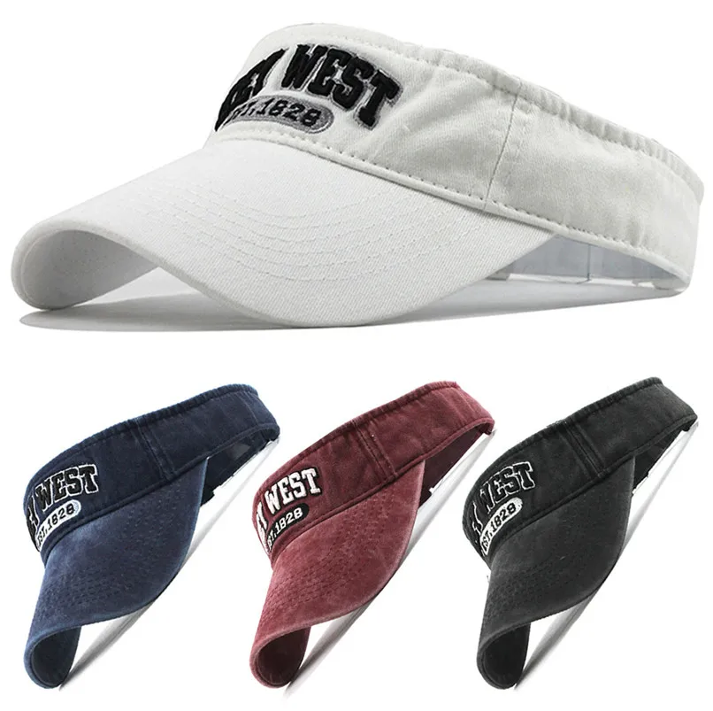

Unisex Running Cap Empty Top Sun Hat Washed Canvas Visor Printed Outdoor Cap Adjustable Outdoor Embroidery Cap #2p29