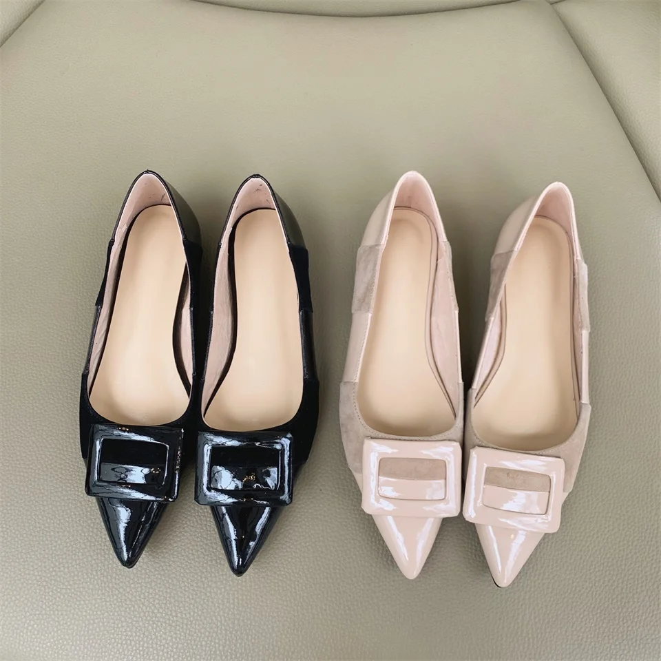 

Spring summer fashion women's flat shoes comfortable leather lining pointed square buckle decoration female flat shoes