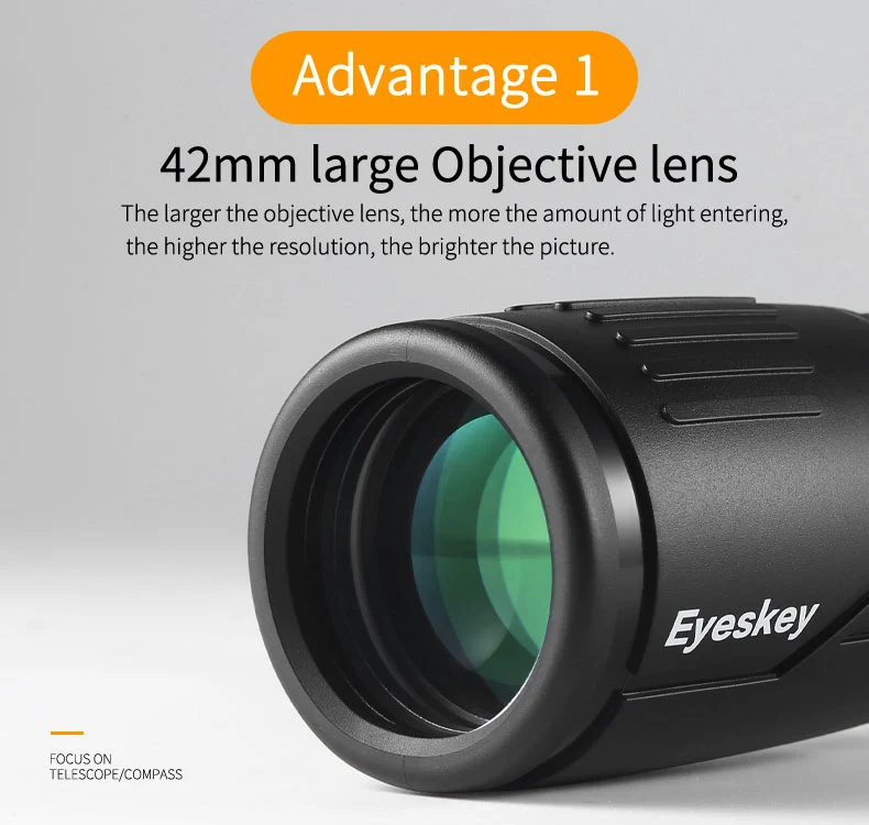 Eyeskey Zoom 8-24x42 Compact and Portable Monocular Waterproof Bak4 Prism Telescope Monoculars for Camping Hungting