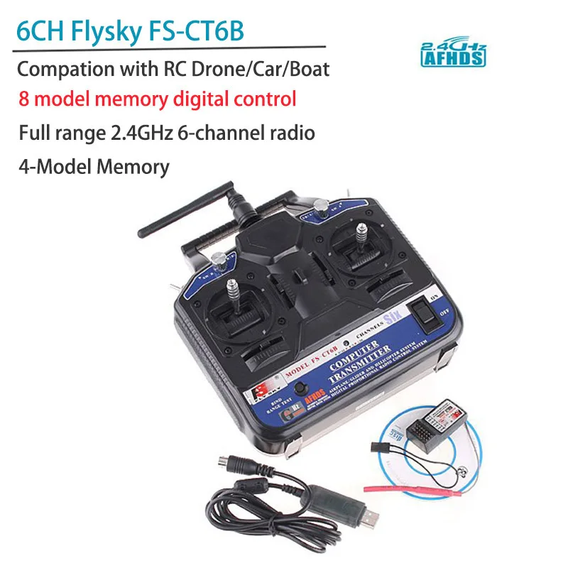 

2.4G Flysky FS-CT6B 6 CH Radio Model RC Transmitter & Receiver PPM/GFSK Heli/Airplane/Glid 12V DC for DIY RC Drone RC Car