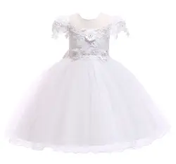 Розничная продажа, пасхальное платье принцессы с цветочной вышивкой для маленьких девочек, летние детские платья для свадебной вечеринки