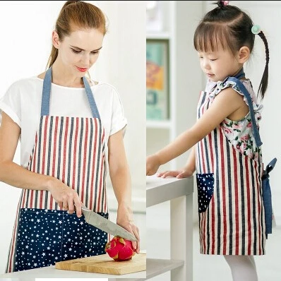 Stripe Bib Apron Thick cotton with 2 Pockets Mother and Daughter Kitchen Baking Mats Women Painting