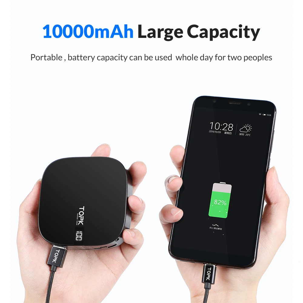 TOPK 10000 mAh power Bank Dual USB миниатюрное портативное зарядное устройство для мобильного