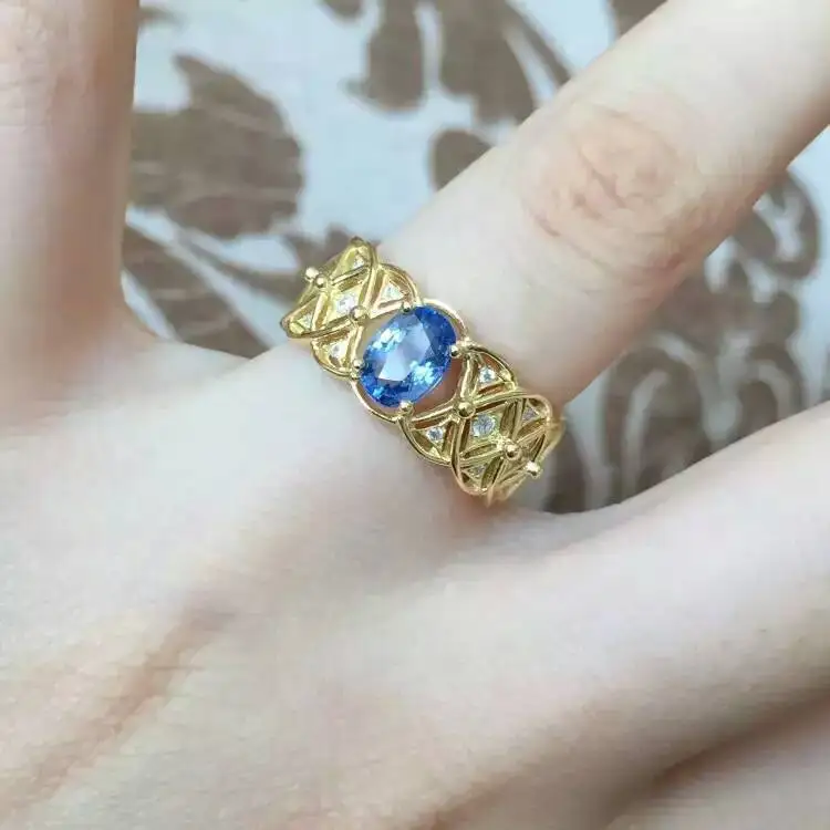 

Natural blue tanzanite stone Ring Natural gemstone ring 925 sterling silver Retro heavy Open Adjustable women party gift Jewelry