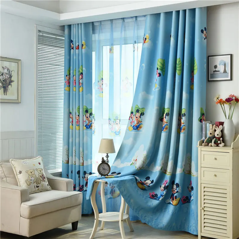 

Blue Cartoon Children Curtains For Living Room Kids Blackout Customized Finished Sheer Curtains For Baby Girls Bedroom
