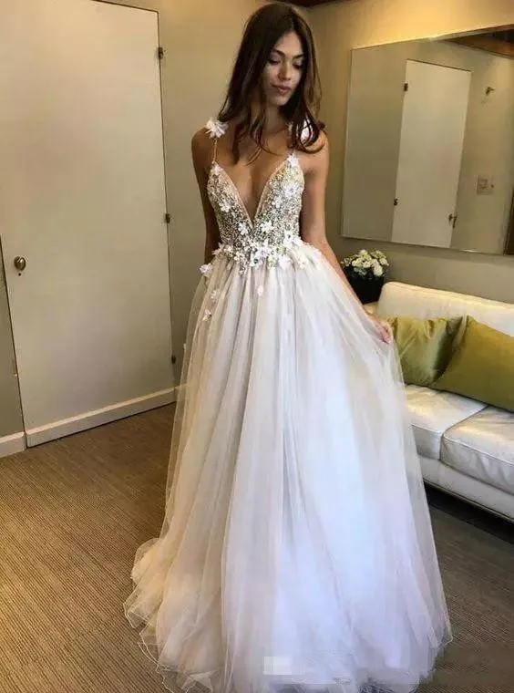 Пляжное платье Vestido De Noiva 2019 мусульманское свадебное платье трапециевидной формы на тонких бретельках кружевное бисерное свадебное платье