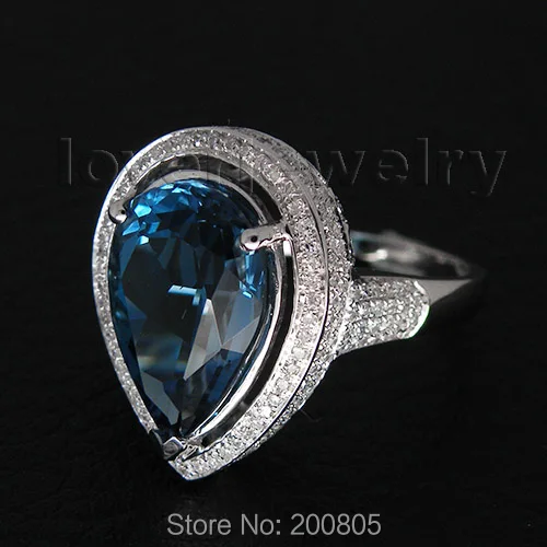 Винтажное обручальное кольцо в форме груши 7.62Ct 14K из белого золота с бриллиантом темно-синий топаз