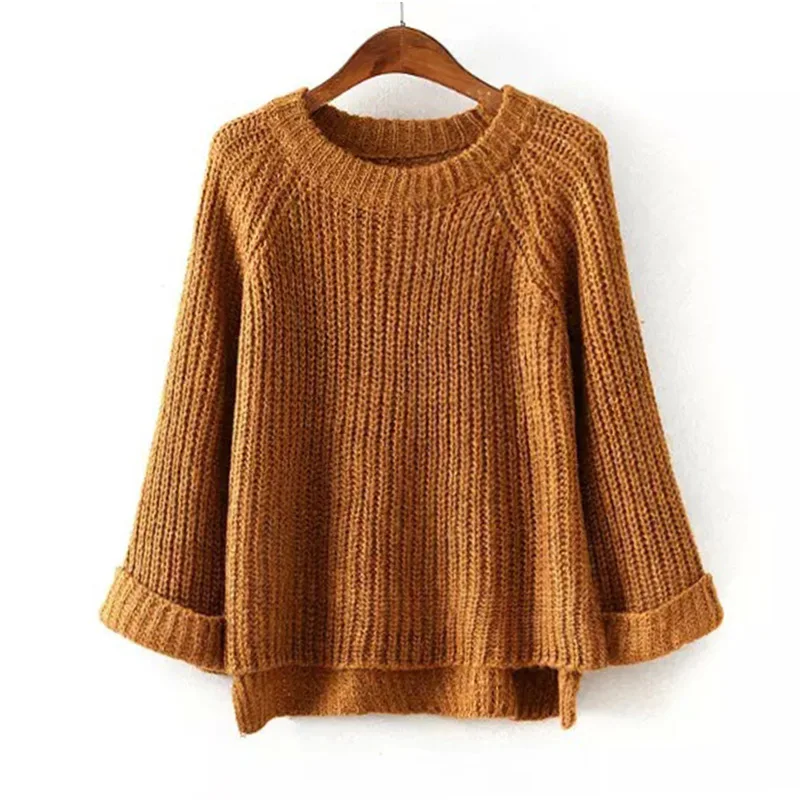 

Plus Size Loose Winter Sweater for Womens Solid Knitted Round Neck Pullover Sweater Thick Knit Roll Sleeve Sweater Female Jumper