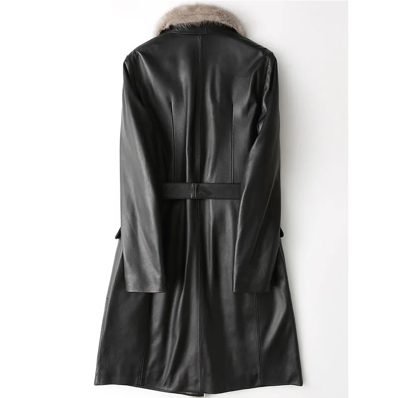 Fourrure Black Long Peau De Zt533 Vison Bas Vêtements Vers Mouton Manteau Slim Cuir Femmes Veste Collor En Le D'hiver Coréenne Véritable q1BRwxO