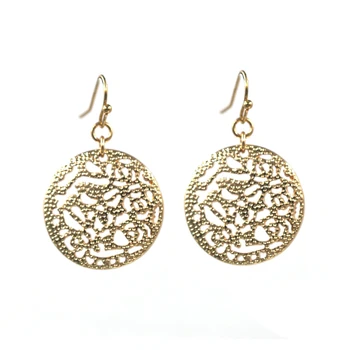 

2019 Autum New Ariivla Filigree Small Disc Drop Earrings Hollow Out Big Round Dangle Earrings