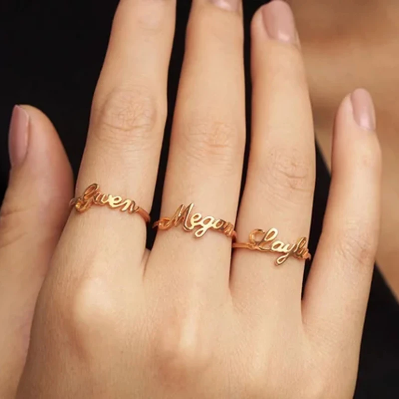 Custom Size Gold Silver Stackable Custom Personalized Name Ring For Women Best Friends Wedding Stainless Steel Christmas Gifts