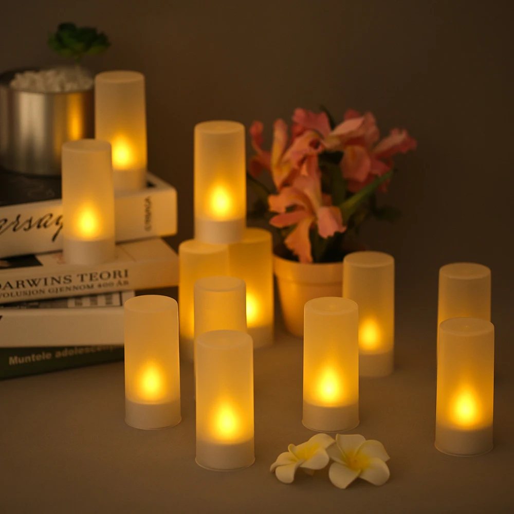 

12pcs/set LED Flameless Candles Home Decor Tealight Candles Figurines Lights with Frosted Cups Home Decoration Accessories