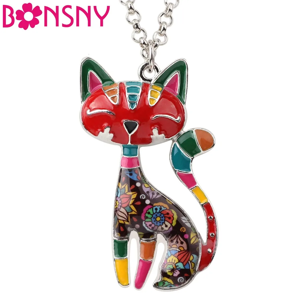 

Bonsny Statement Maxi Enamel Cat Necklaces Jewelry Pendants Choker Chain Collar Pendant 2018 New For Women Bijoux Accessories