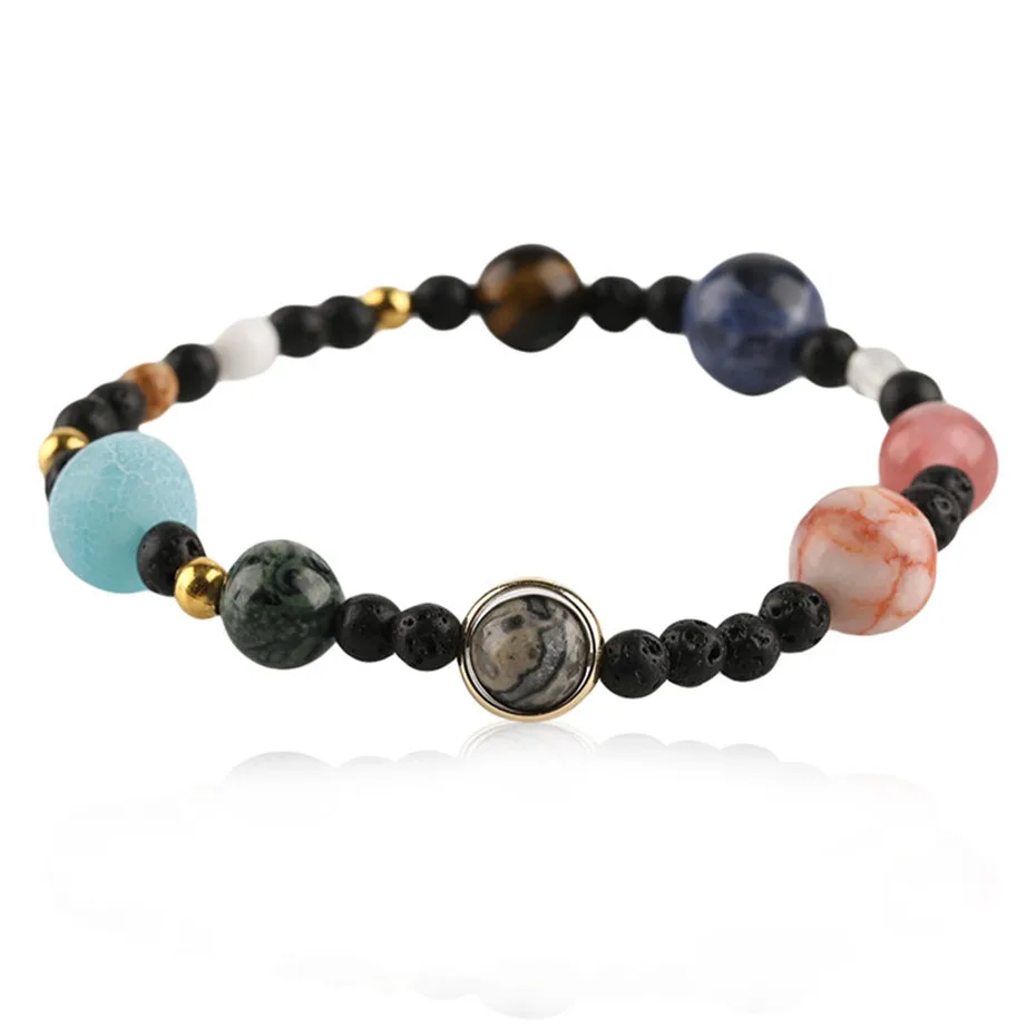 Trendy Natural Stones Universe Galaxy Solar System The Eight Planets Bracelets Women Beaded Stretch Elastic Strand Bracelet (3)