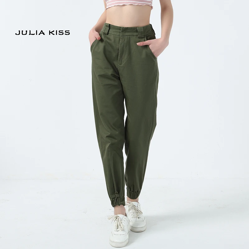 

Women High Waist Cotton Trousers with Stretch cuffs Casual Harem Pants