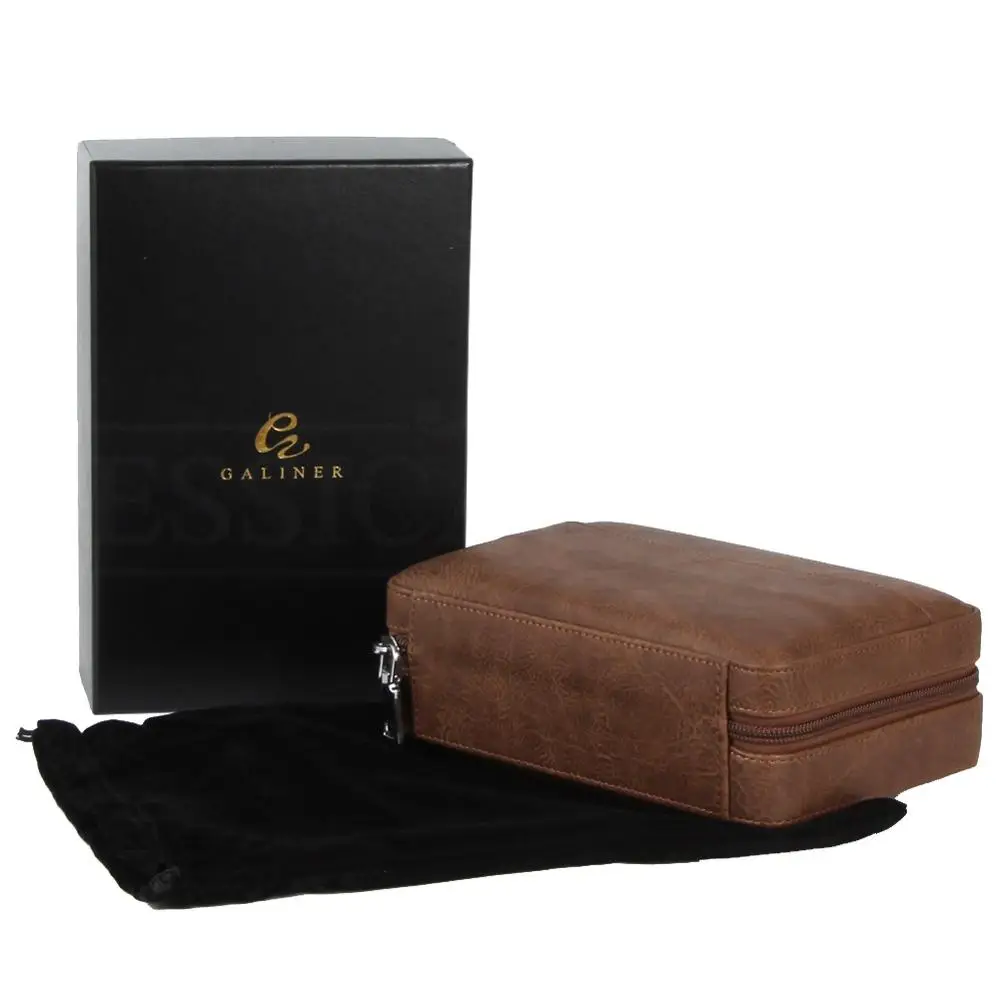  GALINER Portable Humidor Cigar Travel Case Leather Cedar Wood 4 Tube Holder Cigar Humidor Charuto B