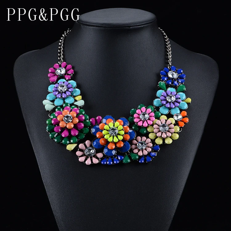 

PPG&PGG New Design Luxury Fashion Jewellery Colorful Flower Bib Statement Necklaces Choker Collar