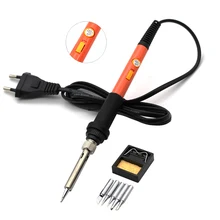 Электрический паяльник, 60 Вт, 220 В, с 5 наконечниками, подставка, выключатель питания, регулируемая температура, сварочный инструмент, штепсельная вилка европейского стандарта для работы с электроникой