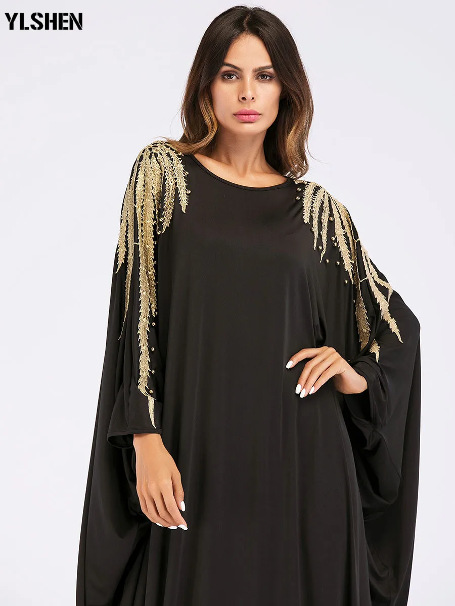 Абая для мусульман, Дубай, черные женские макси платья, сексуальные, рукав "летучая мышь", расшитые бисером, Moslim платье, кафтан, Исламская Турецкая одежда