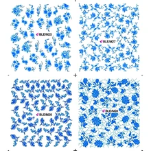 

4 PACKS / LOT Nail Art Water Transfers Stickers Nail Decals Stickers BLUE FLOWER FULL COVER CHINA BLUE LACE ORMENTS M025-M028