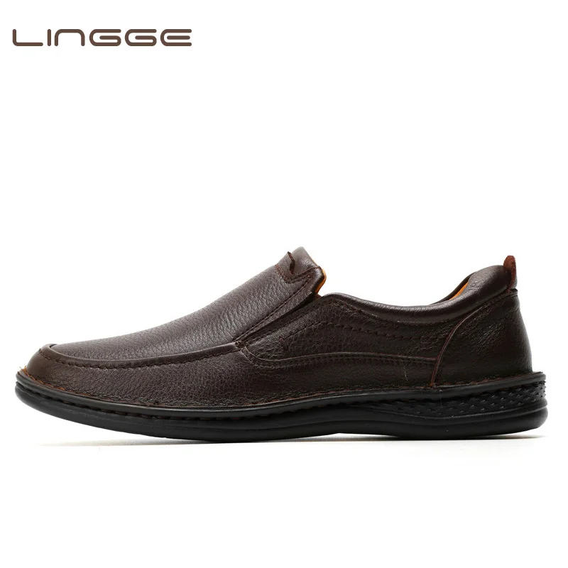 

LINGGE 2018 New Comfortable Casual Shoes Loafers Men Shoes QualityGenuine Leather Men Flats Hot Sale Moccasins Shoes