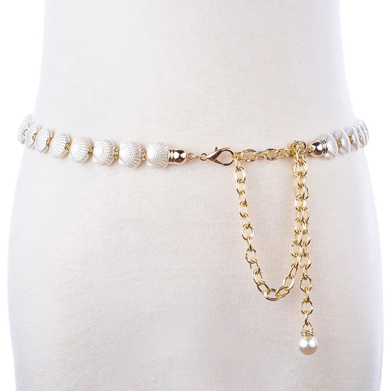 New Women Metal Belt Chain Fashion Rhinestone Metal Buckle Thin Waist