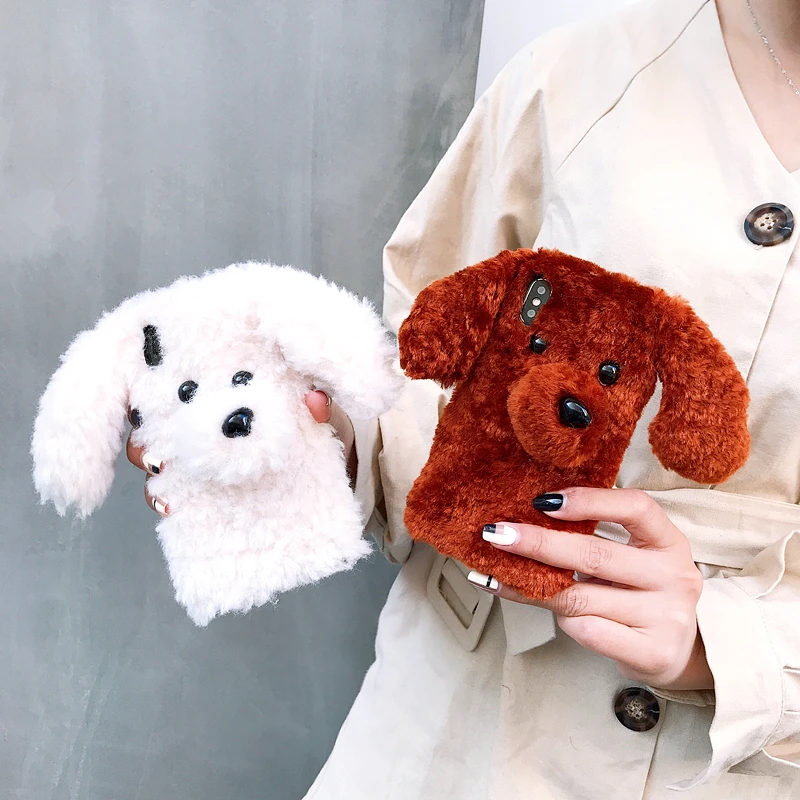 Hot sale Authentic Plush dog style soft tpu case for iphone 5 6 7 8 plus X Xs back cover candy color winter Christmas Warm hands |