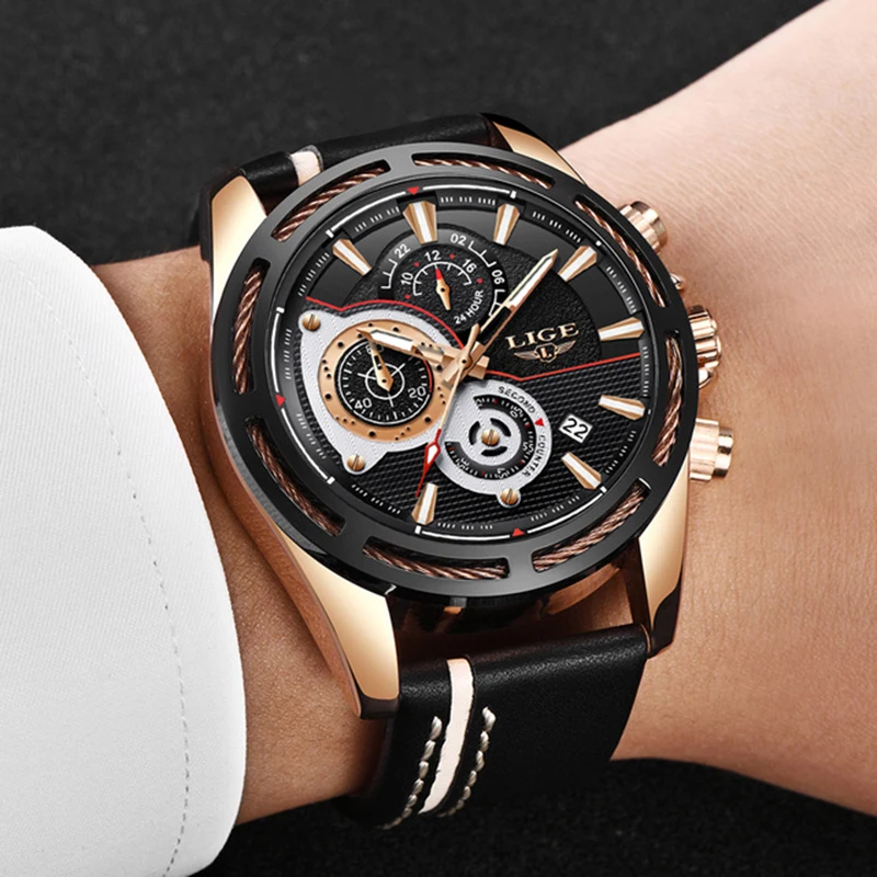 

LIGE Fashion Mens Watches Top Brand Luxury Casual Sport Quartz Watch Men Leather Military Waterproof Wristwatch Relogio Masculio