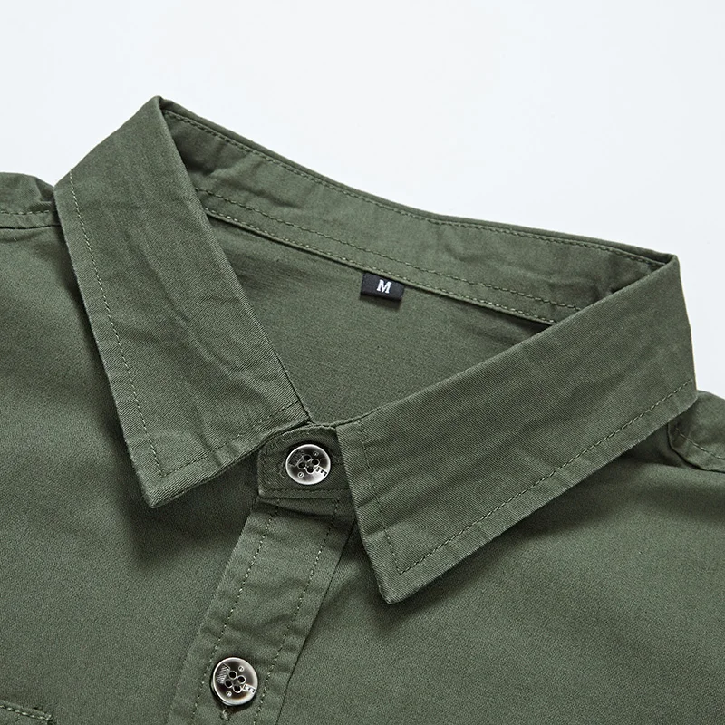 Большие размеры мужские рубашки с длинным рукавом с двойным карманом, одноцветные мужские рубашки, повседневные высококачественные мужские рубашки цвета хаки, синего, зеленого цвета
