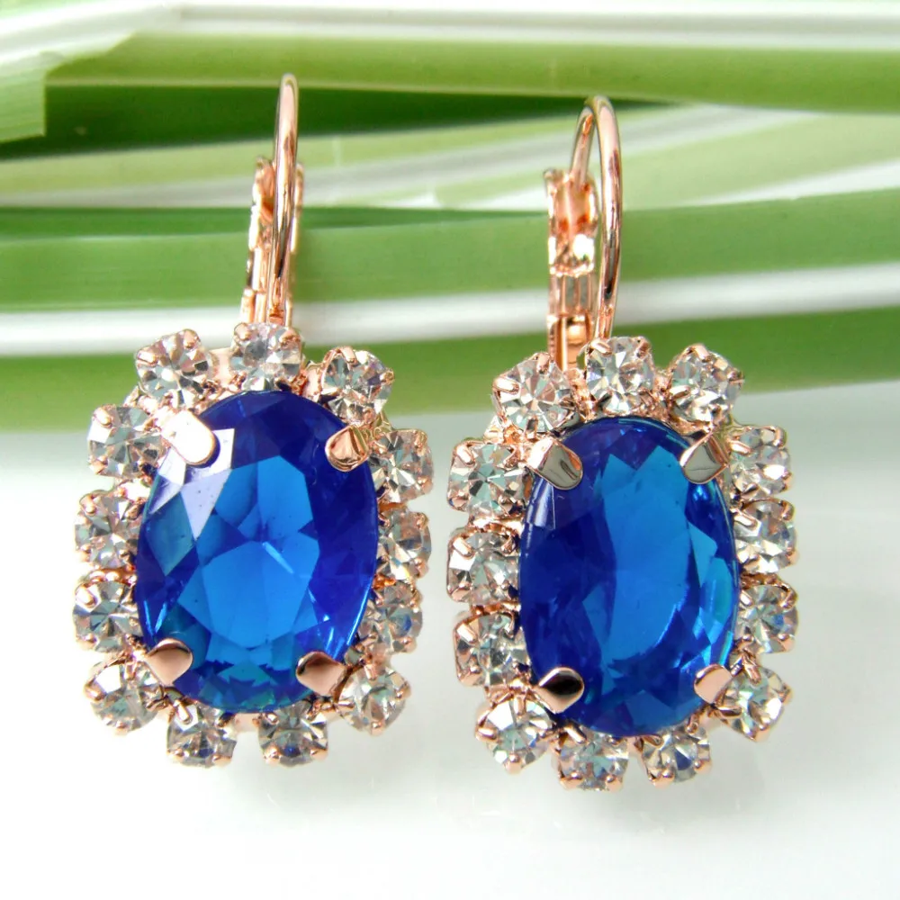 

Navachi Oval Blue Cubic Zircon Crystal Yellow Earrings Free Shipping SMT2075