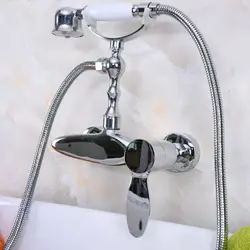 Современный Настенный хром латунь Ванная комната Clawfoot ручной душ кран смесителя набор телефон Форма рук спрей ana181