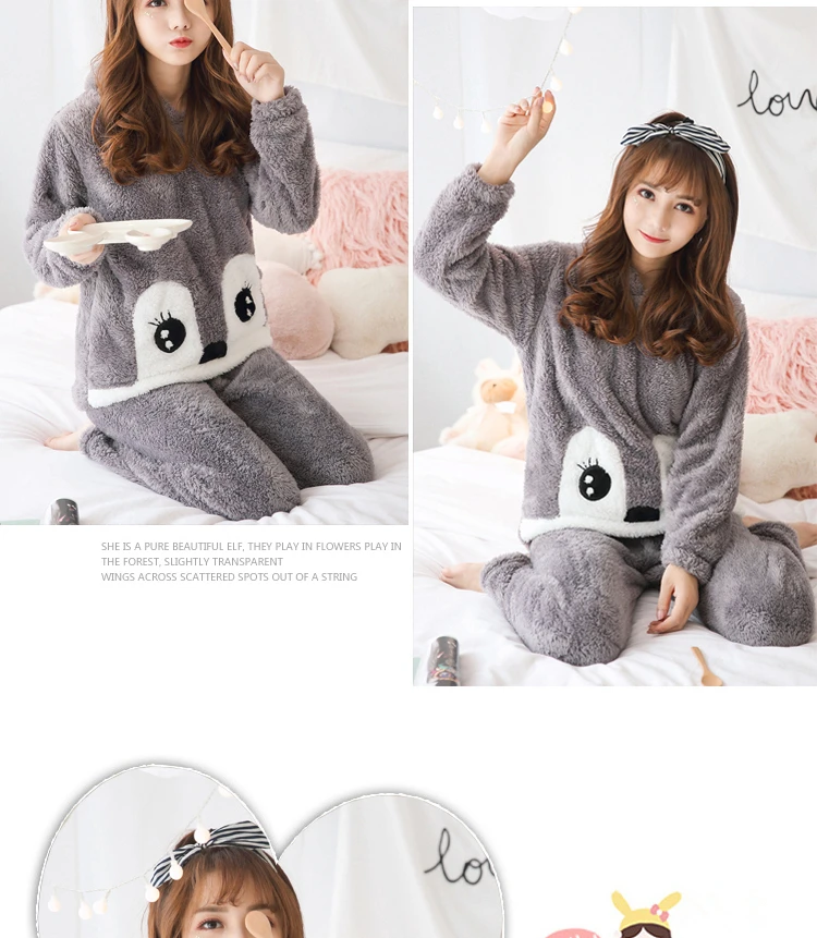 Women Cartoon Pajamas Hooded Clothing Two Piece Suits Night Wear Clothes Female Winter Autumn Pajama Nighty Flannel 2018 JW307 (12)