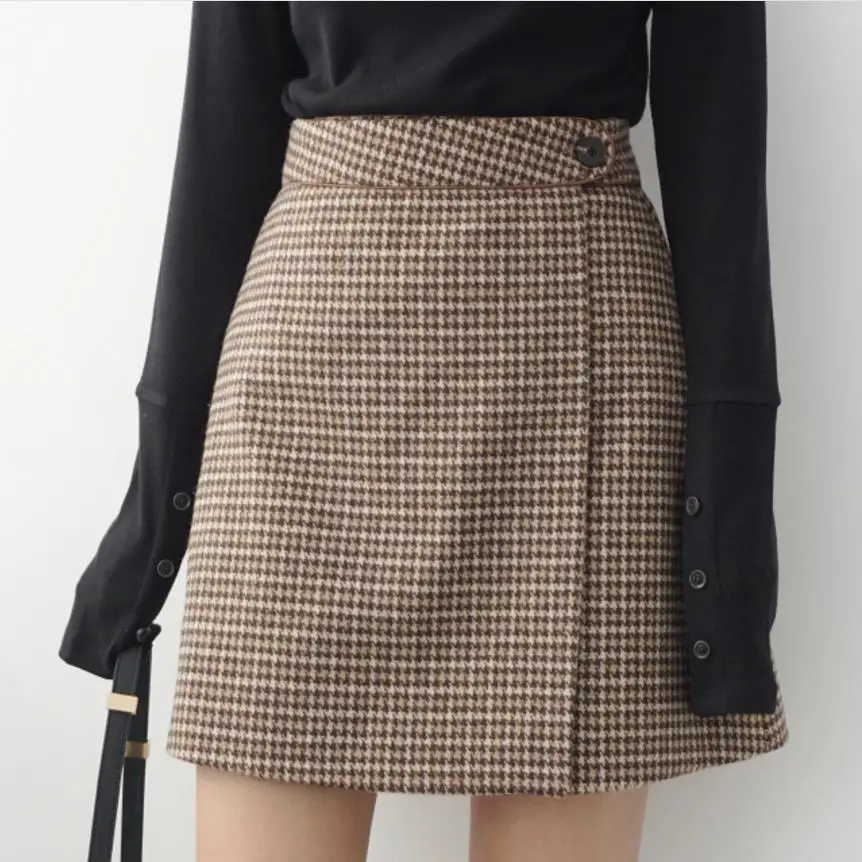 

2019 winter Mini Skirt Women Plaid Elegant Work Wool New Brief High Waist Retro Short Skirt