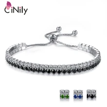 CiNily Регулируемый двойной цепи звено браслеты серебро покрытый Кристал камень нитка Теннисный браслет черный рок, хип-хоп шикарные ювелирные изделия