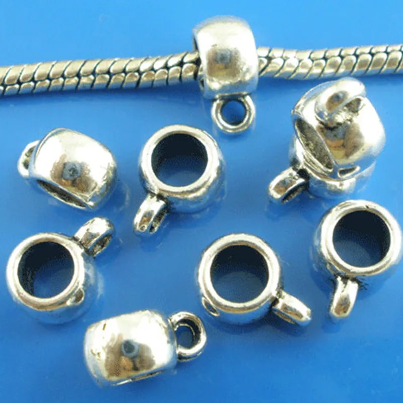 

250Pcs Silver Tone Smooth Cup Metal Bail Beads Fit European Charms Bracelets Jewelry Findings 11x5mm