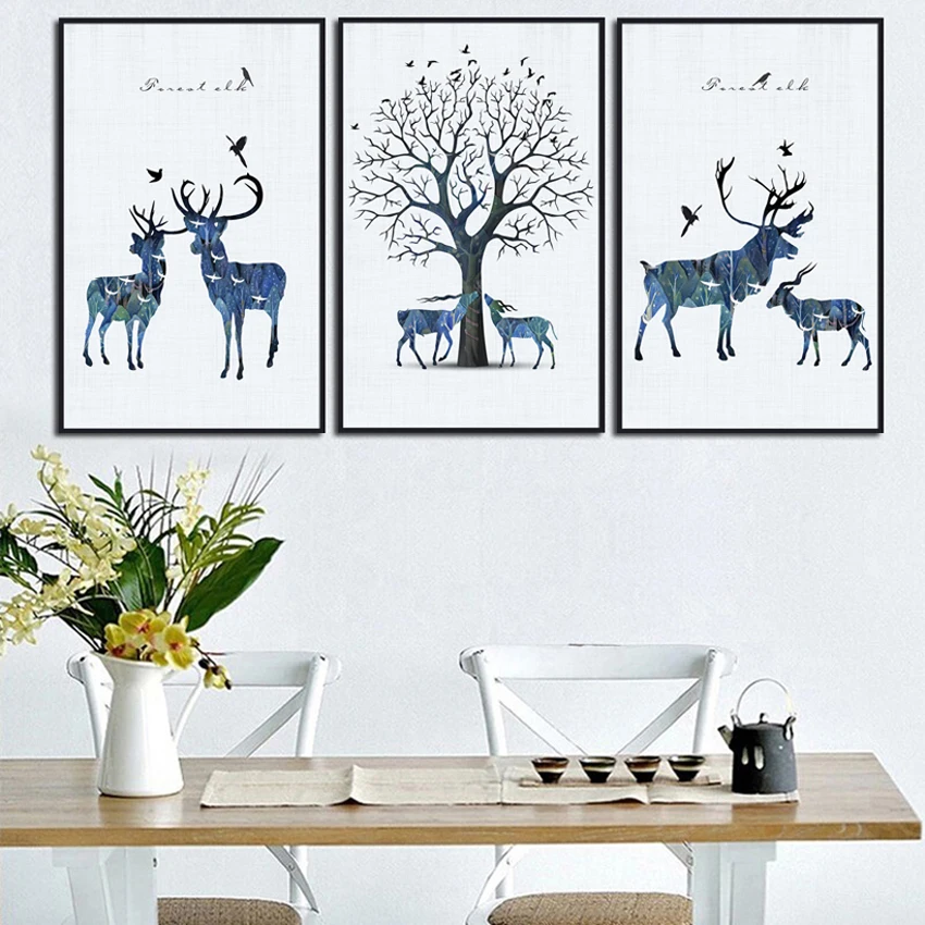 

SVITY Nordic Natural Deer canvas Abstract Tree Wall Art Room Decoration Pictures Canvas Painting No Frame FA674