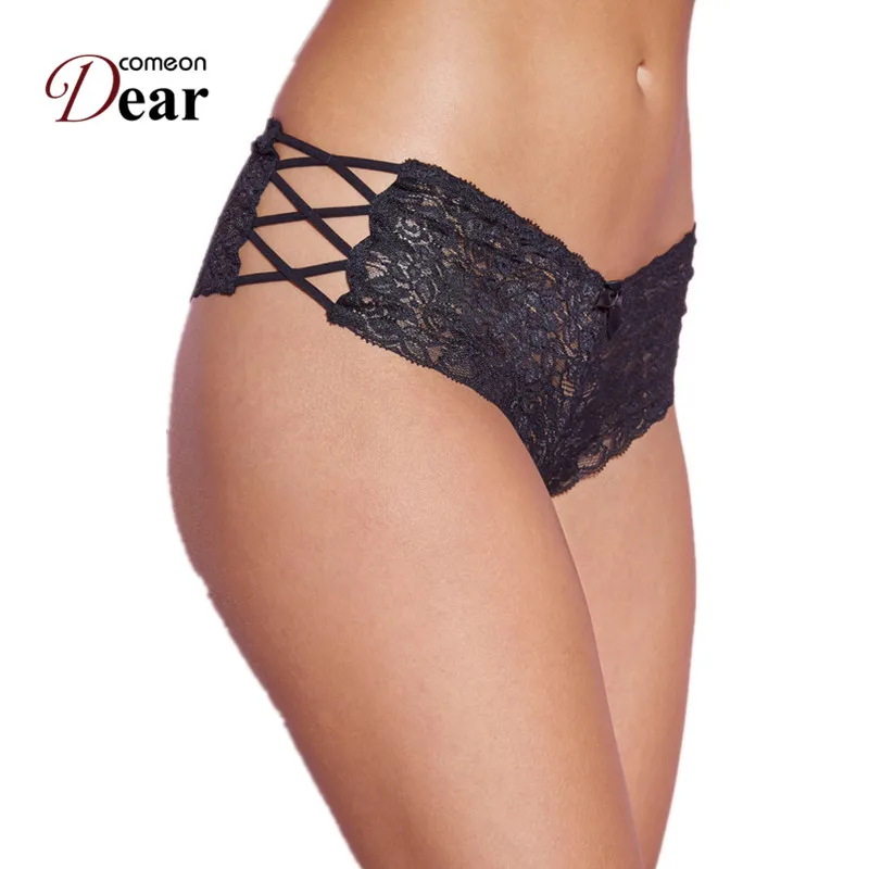 

Comeondear Solid Black Panties Floral Lace Ropa Interior Mujer Plus Size M-4XL Boxer Shorts Women Strappy Briefs Ladies PJ5124